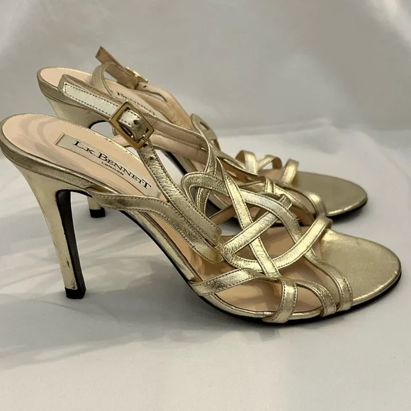L.K. Bennett Gold Strappy Feria Heels Size‎ EU 37 - Picture 8 of 14